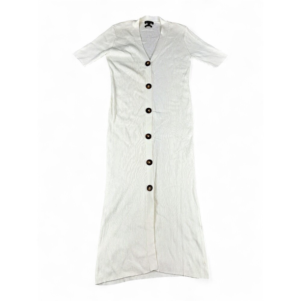 Mossimo Dutti Ribbed Button-Front Maxi Dress S Ivory